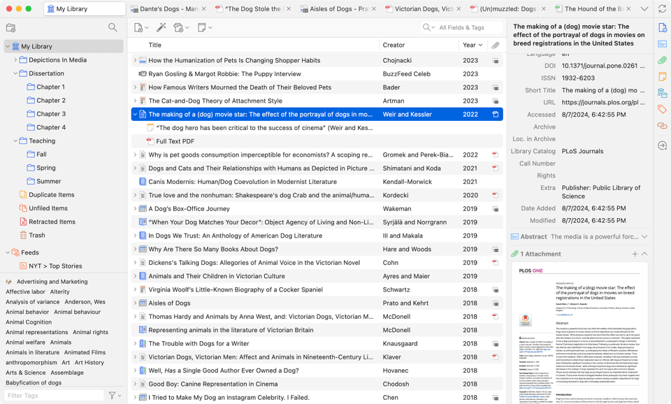 The contemporary interface for Zotero, with columns for folders, items, and information