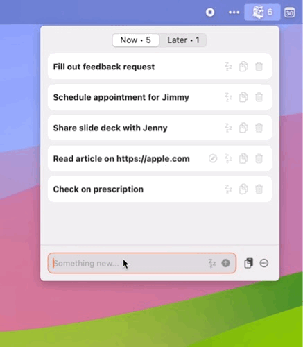 Screen recording of adding tasks to Defer on Mac