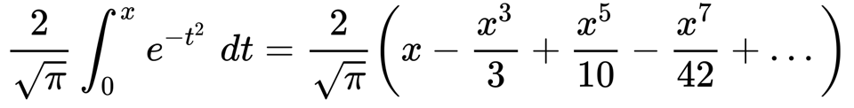 error function written as maclaurin series, showing up to the fourth term