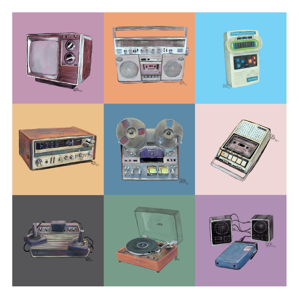 Illustrations of vintage electronics