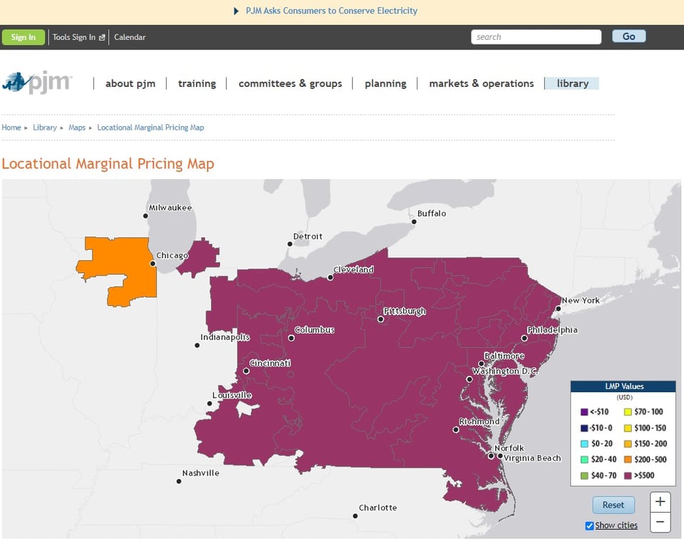 Map of Surging Wholesale Electric Prices Across PJM