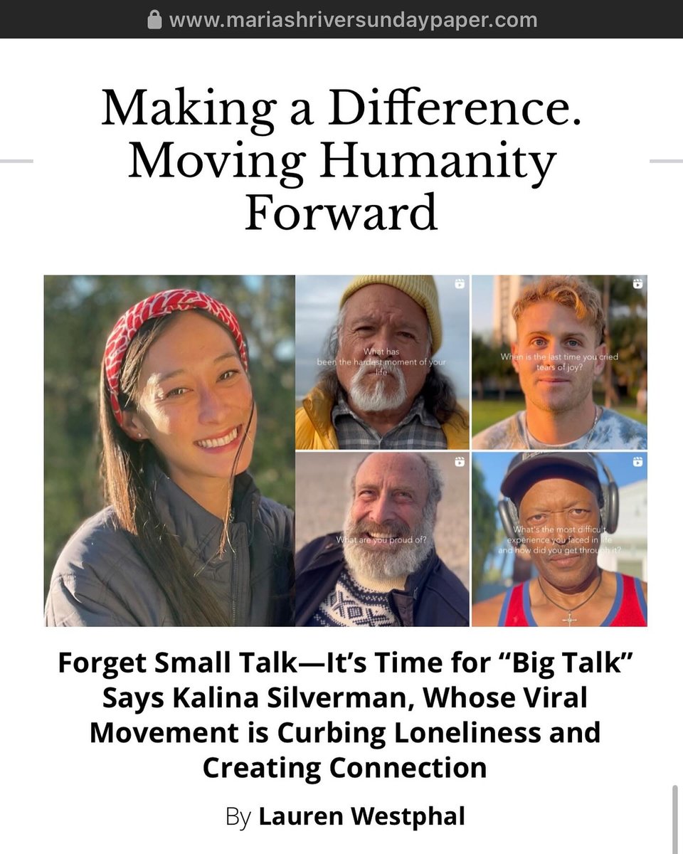 "Forget Small Talk - It's Time for "Big Talk" says Kalina Silverman, whose viral movement is curbing loneliness and creating connection.
