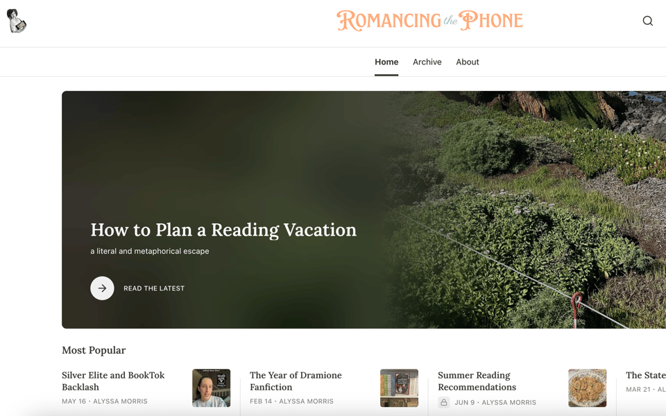 screenshot of Romancing the Phone newsletter