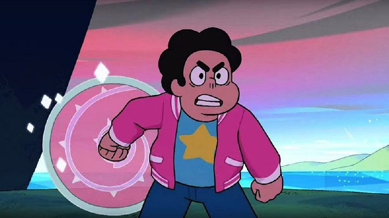 Steven Universe with his shield ready to confront some baddies