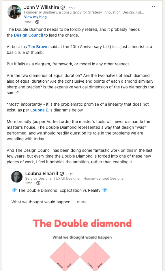 My original post on Linkedin about the Double Diamond.