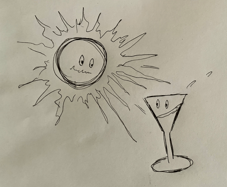 The sun shines down on a martini. And they both HAVE EYES
