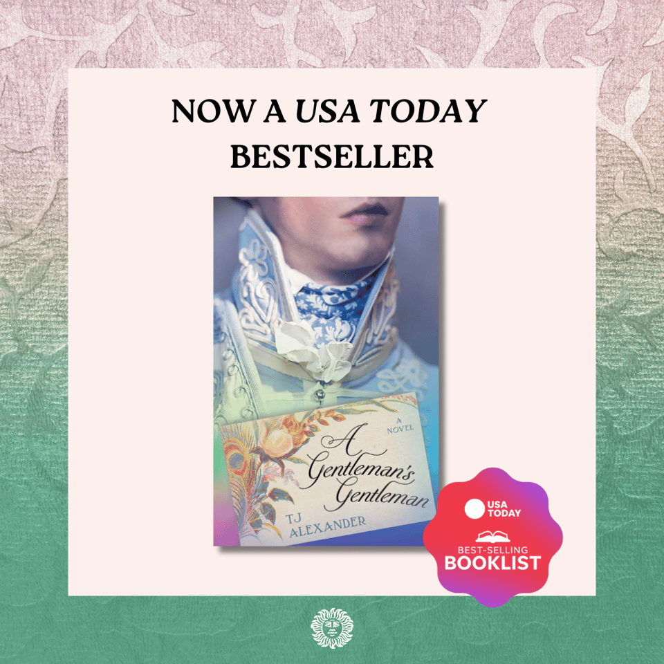 Now a USA Today Bestseller. The book cover and USA Today booklist logo are on a colorful lace background.