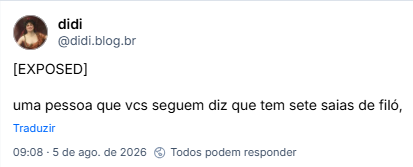 Post de didi (@didi.blog.br): [EXPOSED] uma pessoa que vcs seguem diz que tem sete saias de filó,
