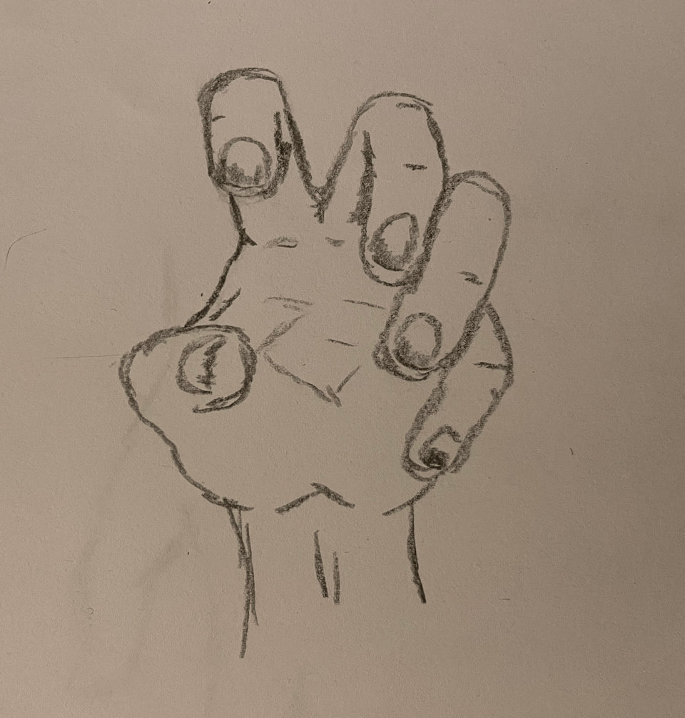 A rough sketch of an angry curled hand with dirty fingernails