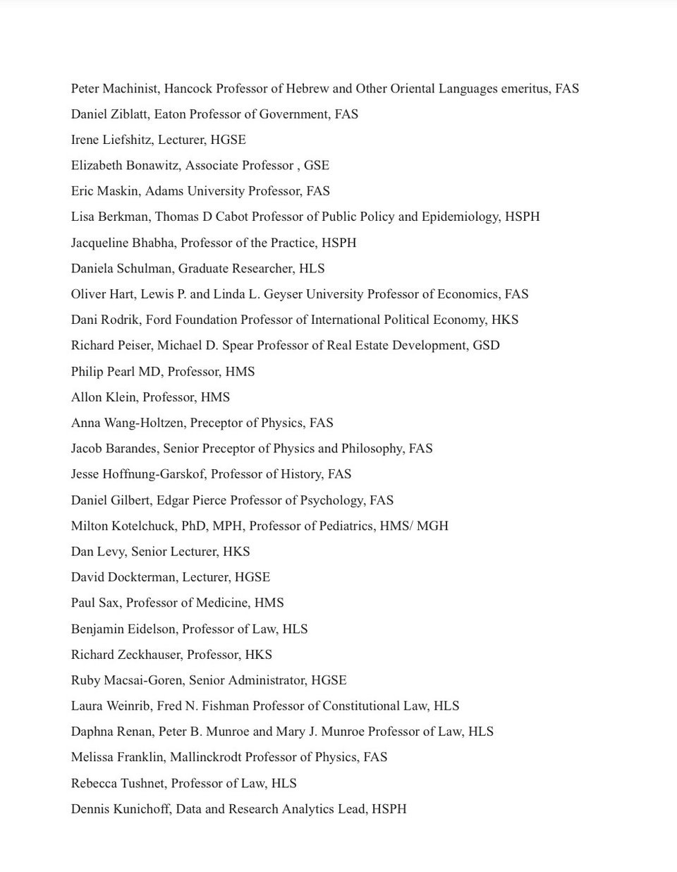 Page 5 of 6 pages of the letter sent by Jewish Harvard faculty and staff in defense of Harvard.