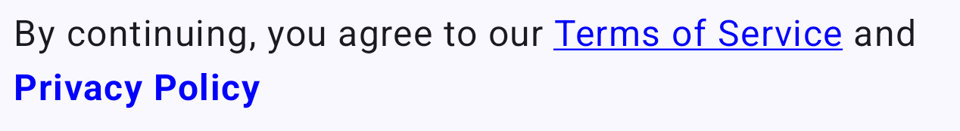 The same text as in previous image, with Privacy Policy without underline, but it's bold.