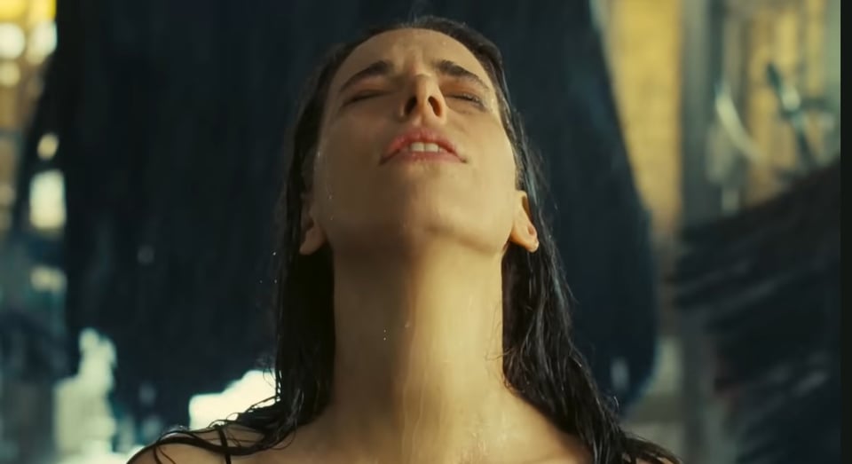 A still from the video for Haim's 'Now I'm In It' featuring Danielle Haim going through a car wash.