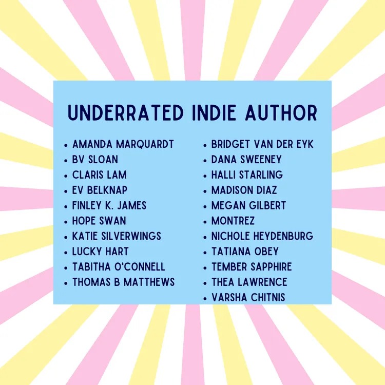 Image reads "Underrated Indie Author" and among the names listed, "Claris Lam" is visible on the left column of names.