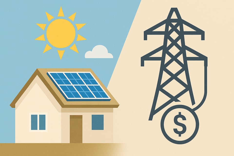 house generating its own power with solar panels vs transmission lines with price tag