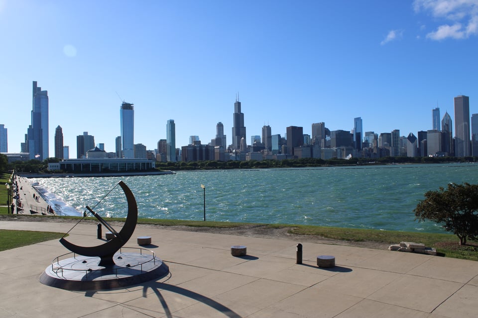 The Chicago skyline from the Adler Planetarium.