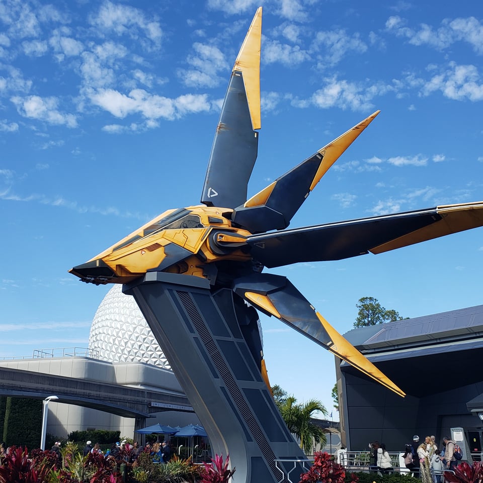 The Guardians of the Galaxy ship outside of Cosmic Rewind at Epcot