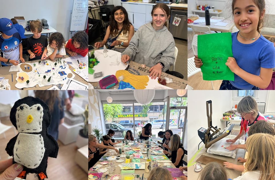 Collage of images featuring kids making art and having fun