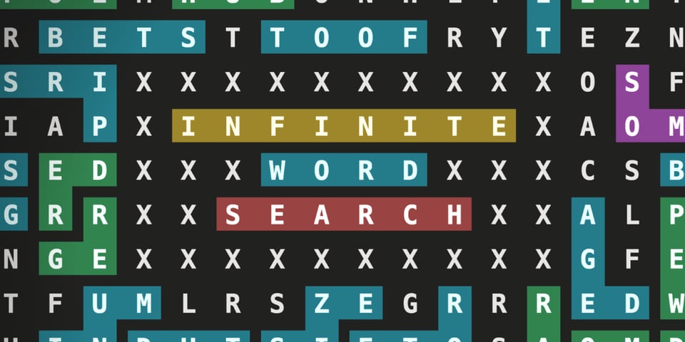 A section of the infinite word search.