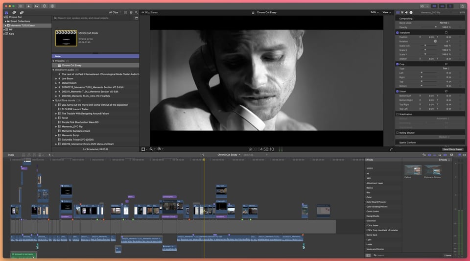 A screenshot of a video essay timeline in Final Cut Pro.