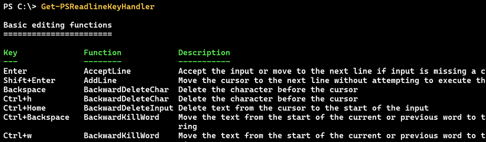 Get-PSReadlineKeyHandler