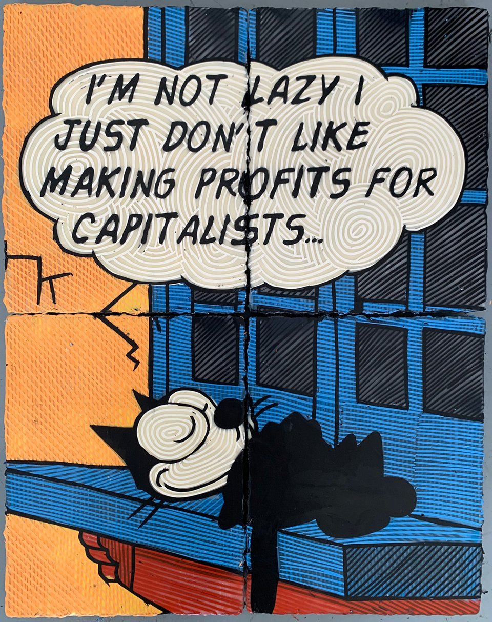 Felix the Cat taking a nap with a caption above that says