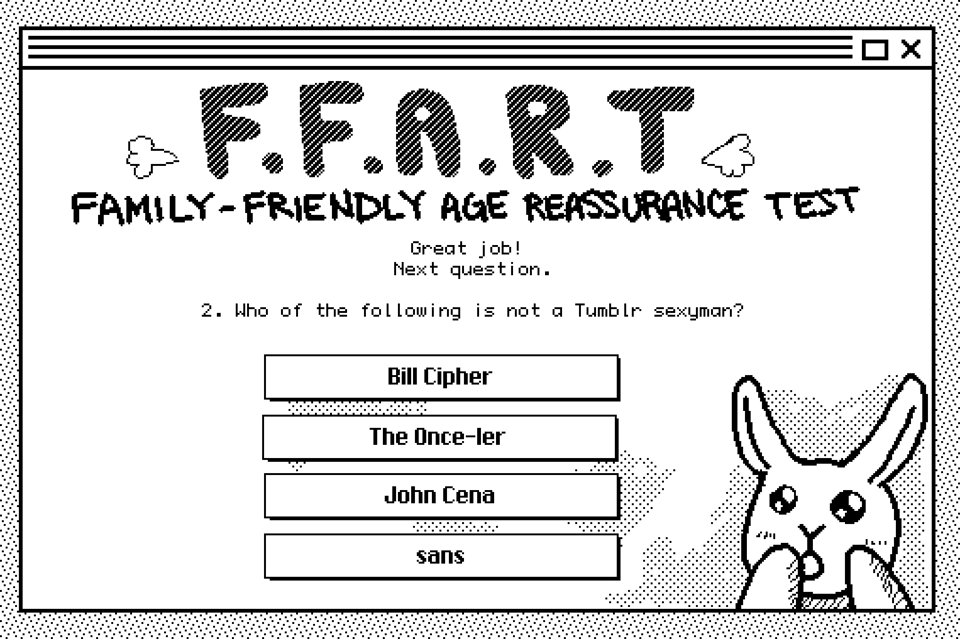 A screenshot of FFOAM showing the FFART - the Family Friendly Age Reassurance Test