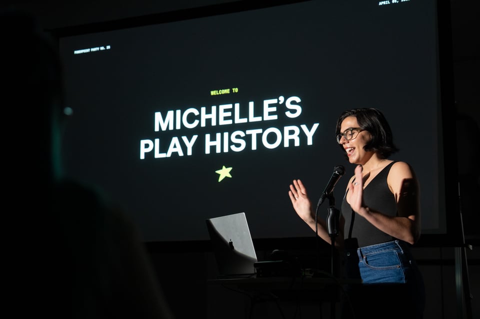 Michelle presenting at PowerPoint Party.