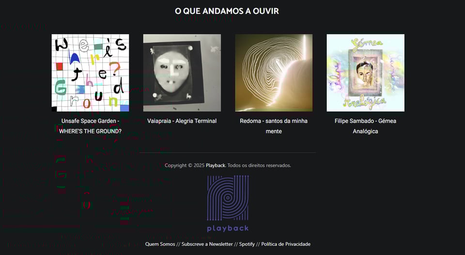 Novo rodapé do site da Playback