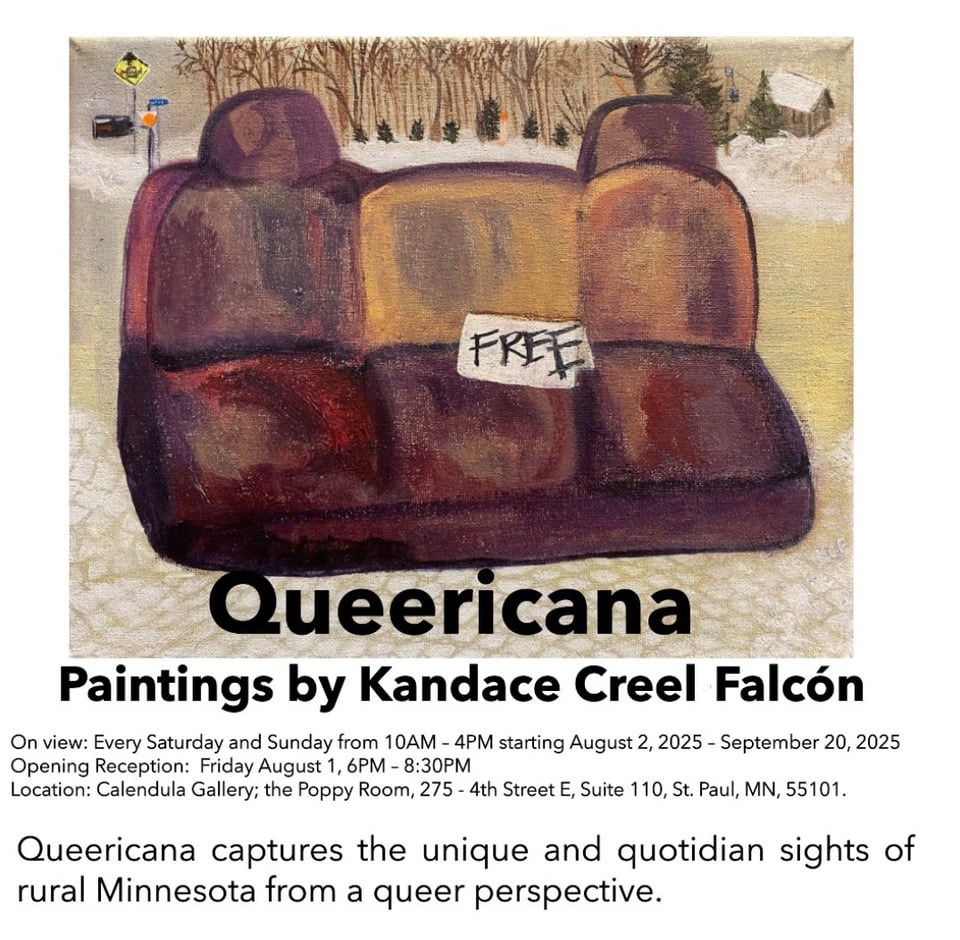 the poster for Queericana opening with gallery hours for weekend viewings through September 20th