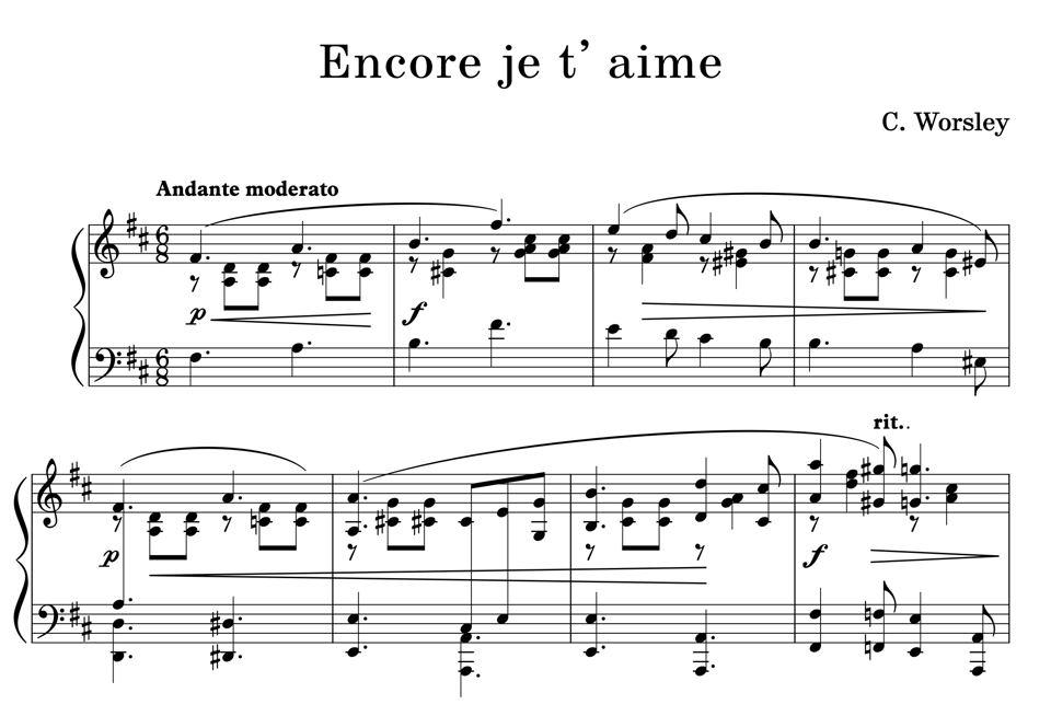 Screenshot of Encore je t’ aime score engraved with Punzón music font.