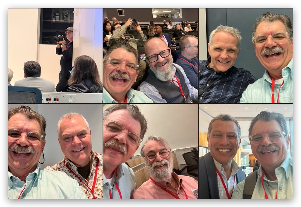A collage of selfies Mark took with several people at AgileDC including David Fogel, Ken Clyne, Paul Boos, George Dinwiddie, and Ricardo Abella. Steve Mobray is in another photo taking photos at the conference.
