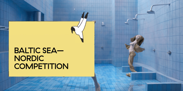 BLON Baltic Sea–Nordic Competition banner featuring an animated mermaid in a blue-tiled swimming pool.