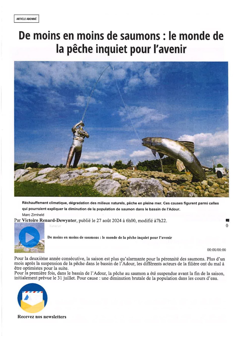 Article de la République des Pyrénées du 27 août 2024