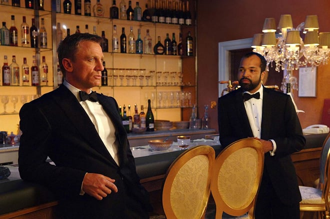 Scene from Casino Royale. Daniel Craig as 007 on the left of the frame, looking focussed and poised.