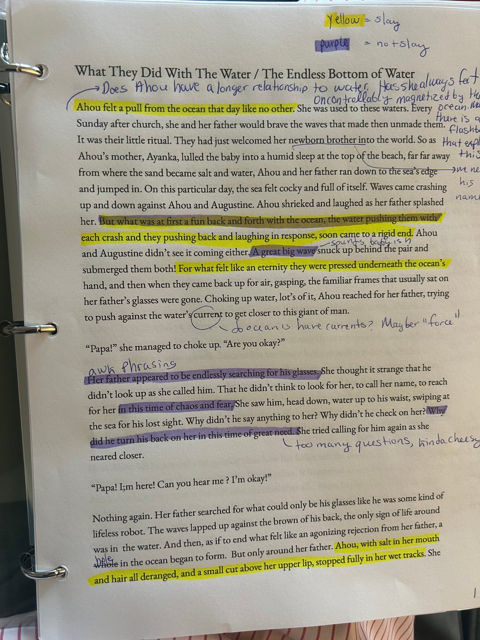 a photograph of the first page of Sojourner's novel draft margin notes on the first page of the novel draft , including the margin notes on the draft.
