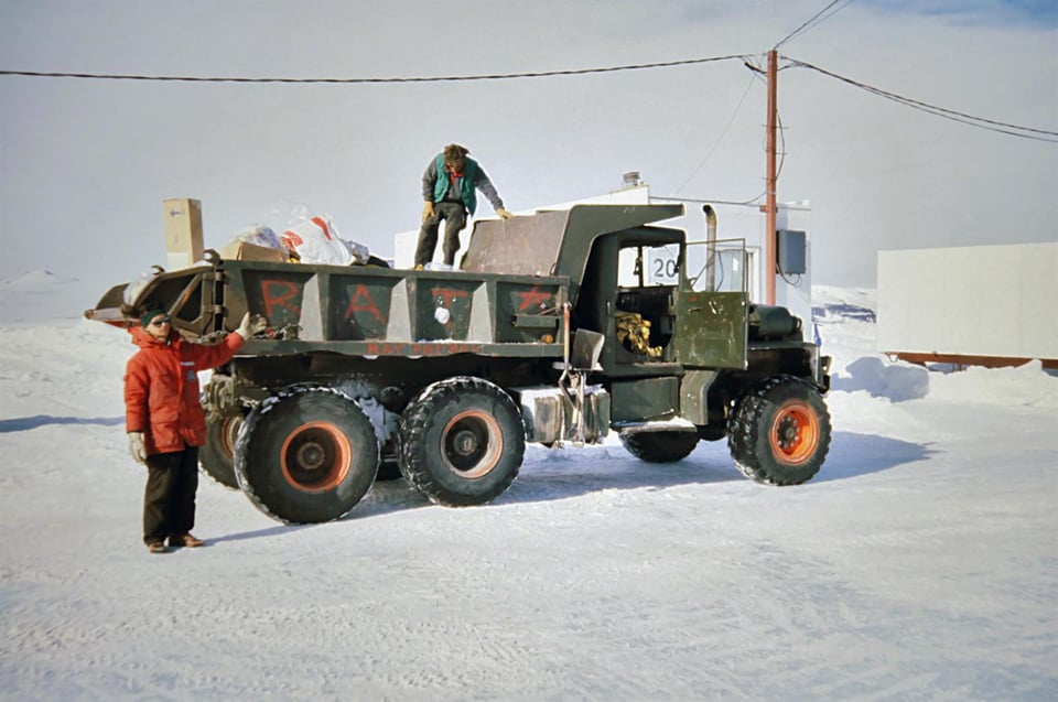 garbage truck on snow