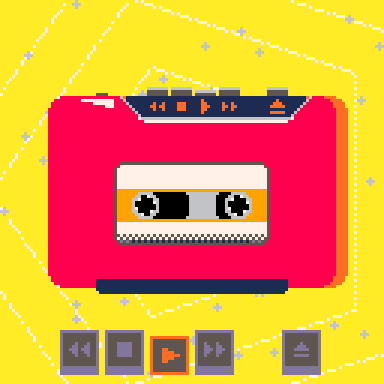 A red casette tape with cute sparkles. It can play music!