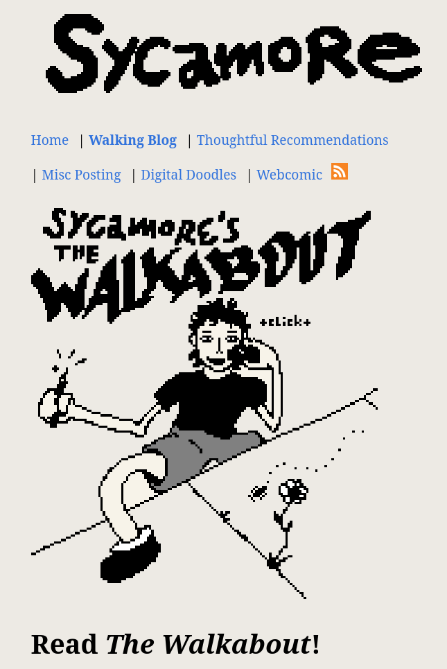 Screenshot of the Sycamore blog page for The Walkabout. The page includes an image, 