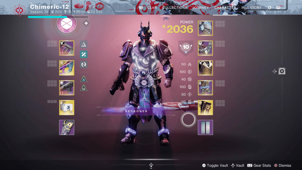 A Destiny 2 character screen