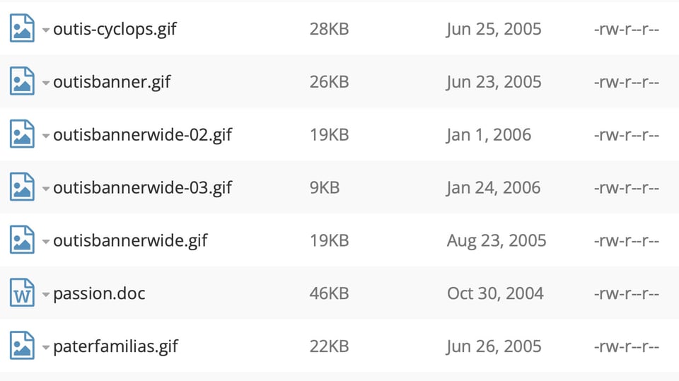 screenshot of files from 2005 with read and write access