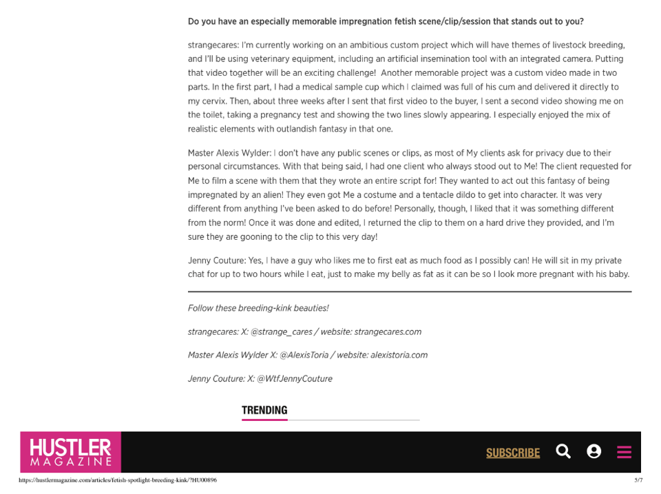 Hustler Magazine interviewed me about breeding fetishes!