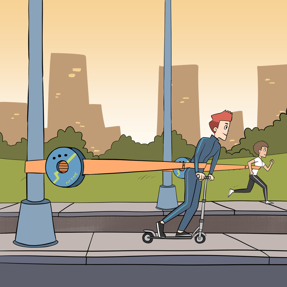 A man is sitting in the front of a car drawing on to a tablet computer, whatever he is drawing is being reflected on the outside of the car making a cool pattern on the car, another man is standing near the car looking at it and gasping in delight.