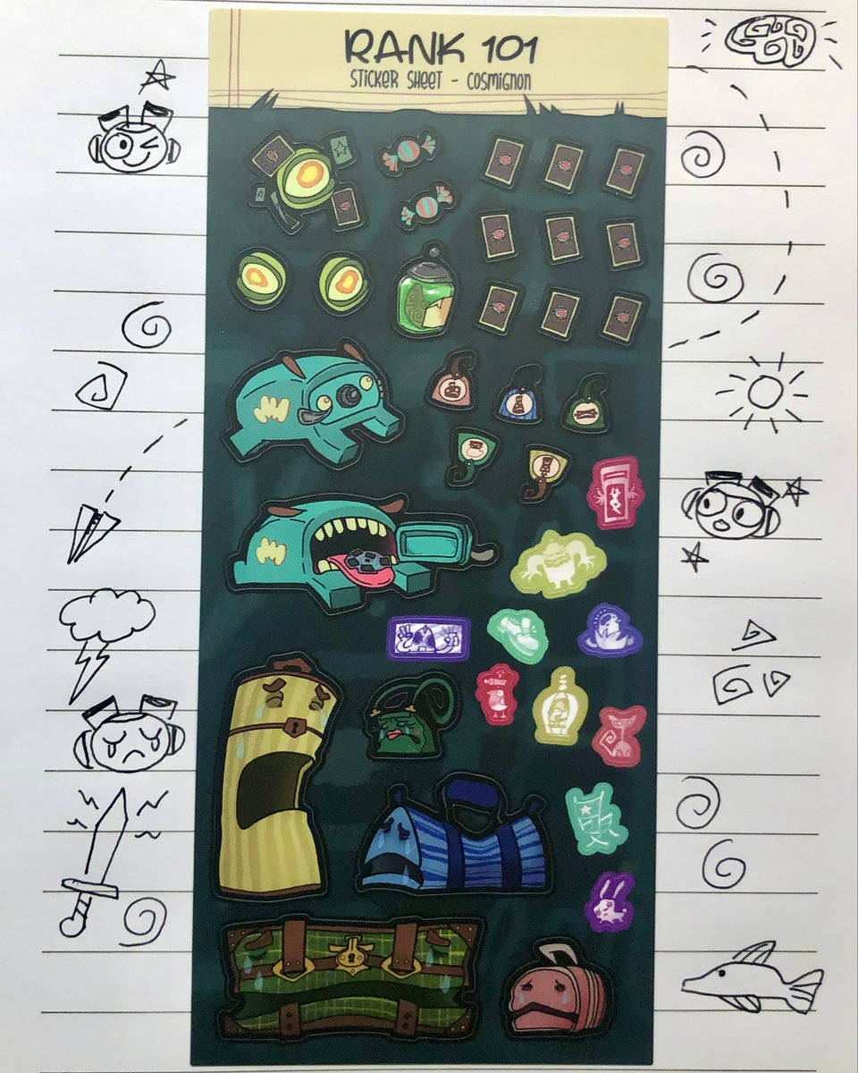 A sticker sheet showing the various collectables from Psychonauts.
