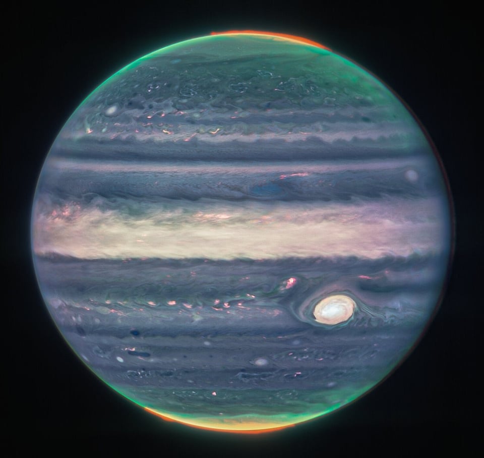 James Webb Telescope infrared view of Jupiter