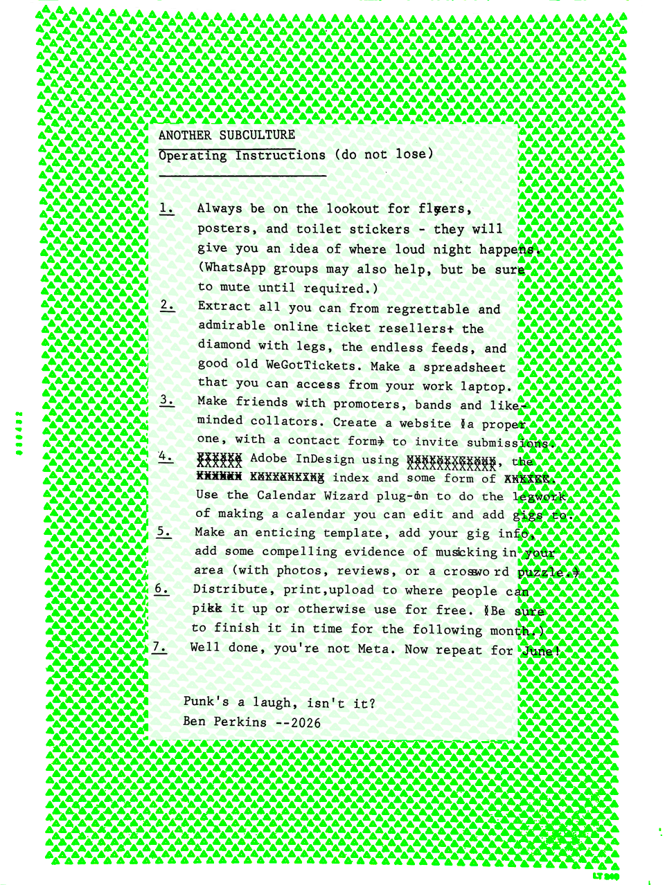 Instructions for ANOTHER SUBCULTURE.