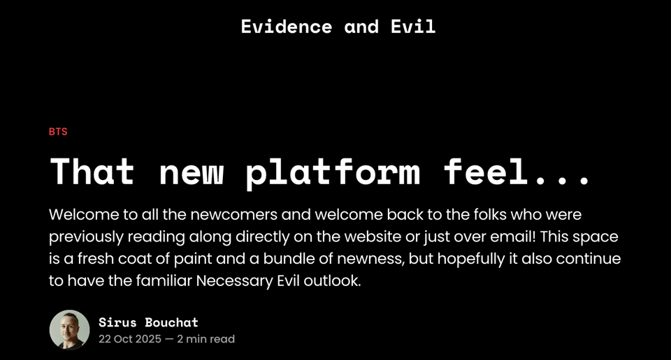 A screencap of the blog post introducing the new essay home on ghost