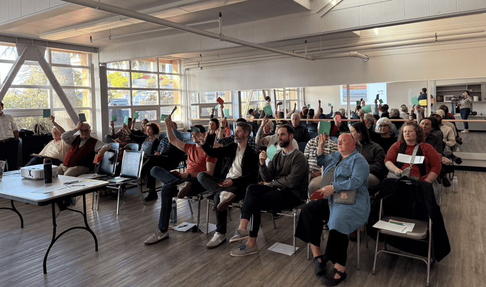 a group of people in a room