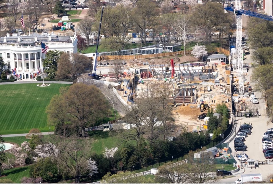 An aerial view of the construction site for President Trump’s planned ballroom.