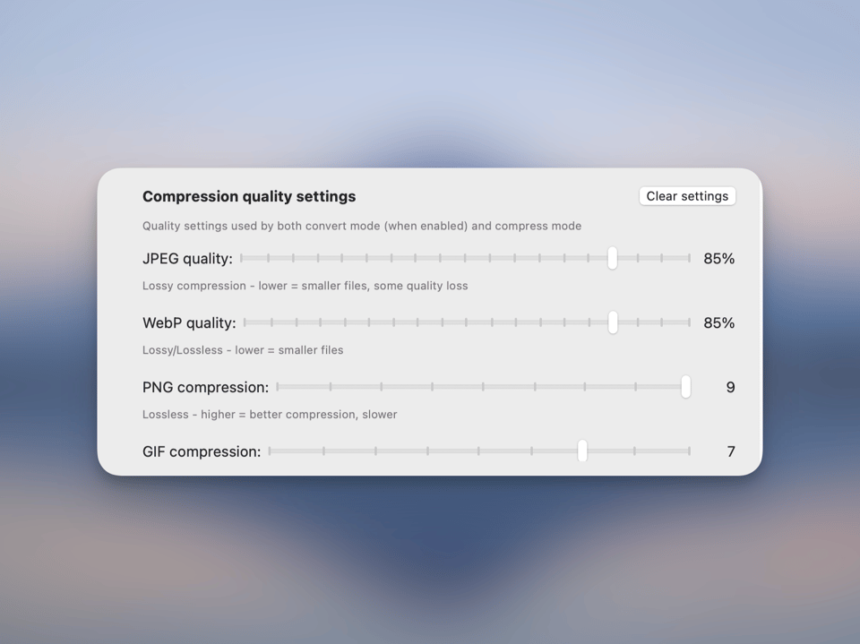 Clear settings