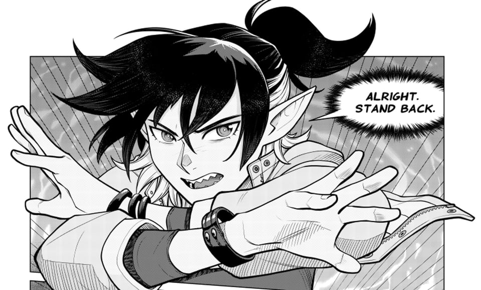 Kay from Nix of Nothing with her arms gesturing in front of her, saying "Alright, Stand Back."
